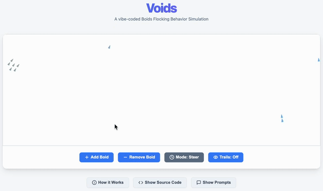 Voids: vibe-coded boids flocking demo